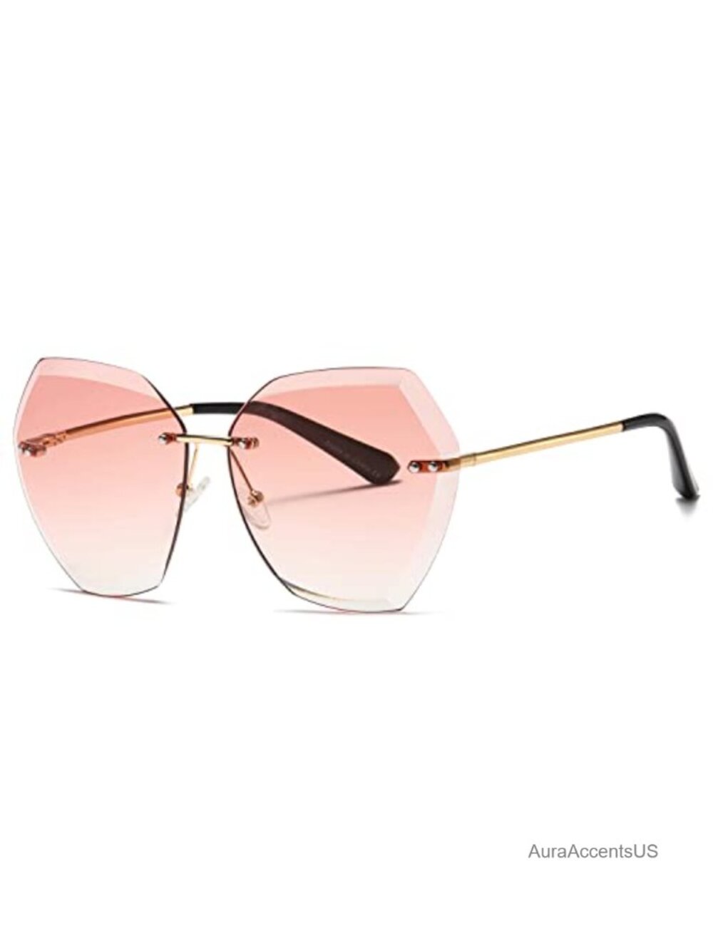 Oversized Rimless Diamond Cut Gradient Sunglasses UV400 Metal